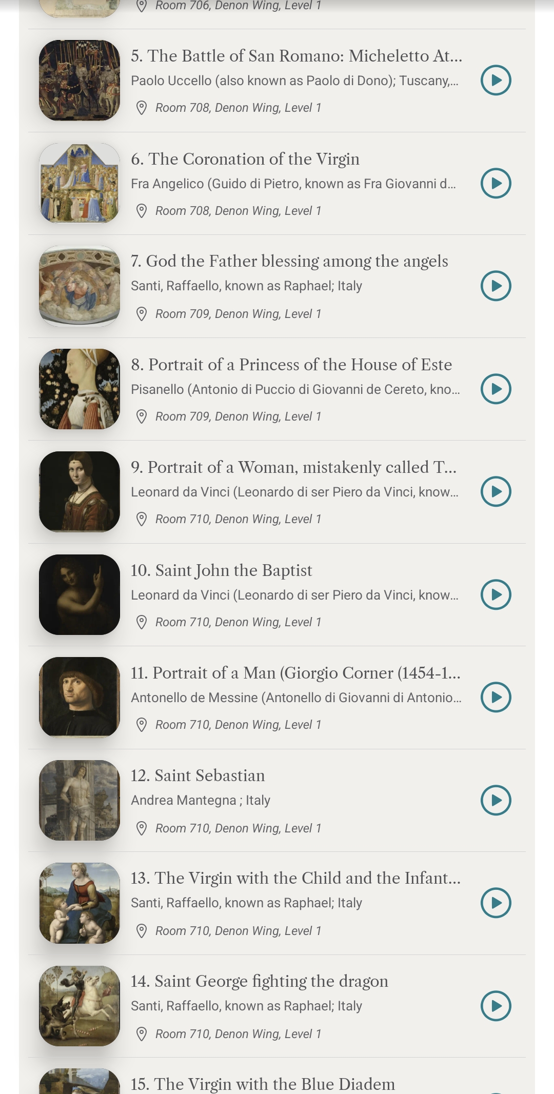 Track list for quick access to the tour's audio tracks