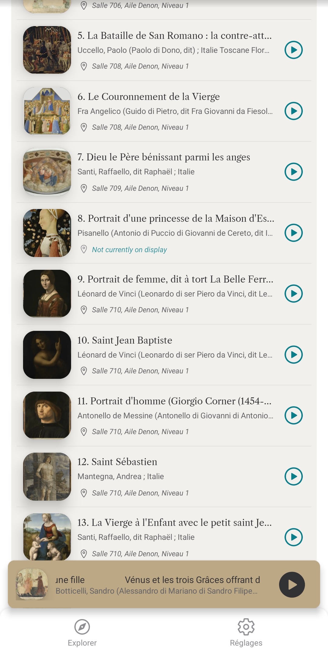 Liste des pistes d’un tour pour accéder rapidement aux écoutes